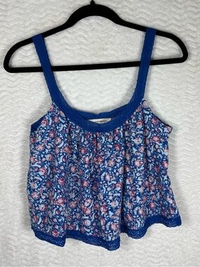 Lucky Brand Royal Blue Floral Crochet-Trim Tank